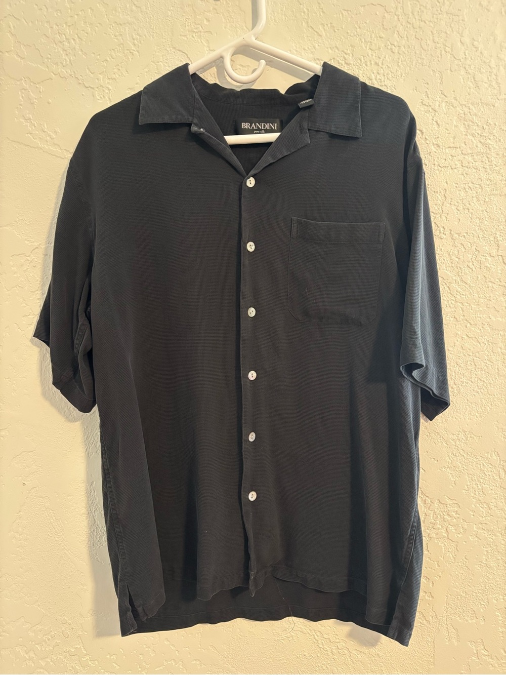 Brandini Men’s Black Short-Sleeve Button-Down Shirt with Chest Pocket